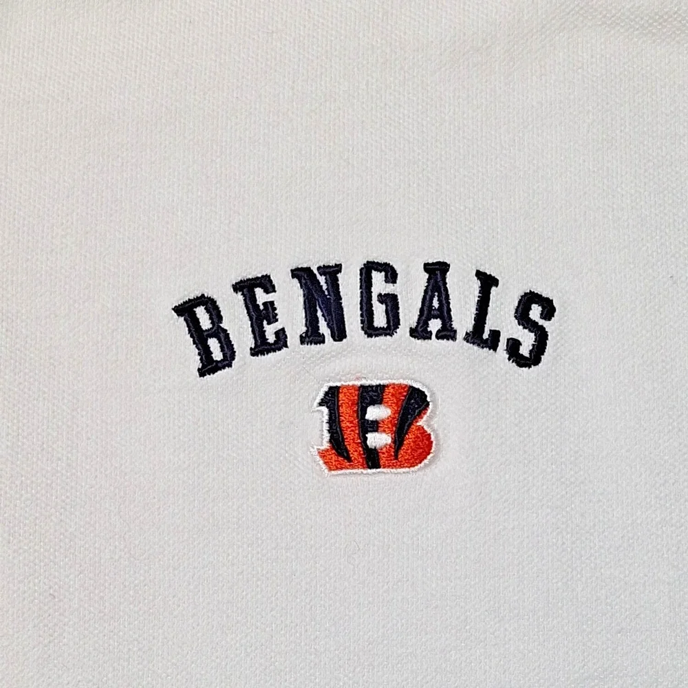 NFL Cincinnati Bengals XL Polo Shirt White, Orange Black Logo Detail Cotton Mens